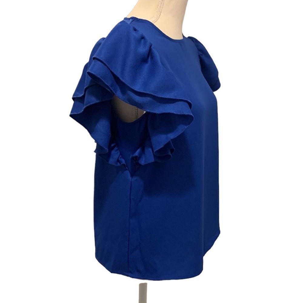 Royal Blue Butterfly Ruffle Sleeve Top - Picture 6 of 9